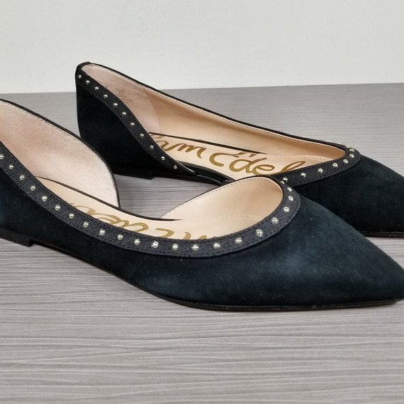 Sam Edelman Roni Studded Half d'Orsay Flat, Black Suede, Womens Size 6 - Picture 3 of 9